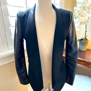 BCBG Max Azaria Black Blazer Leather Sleeves S
